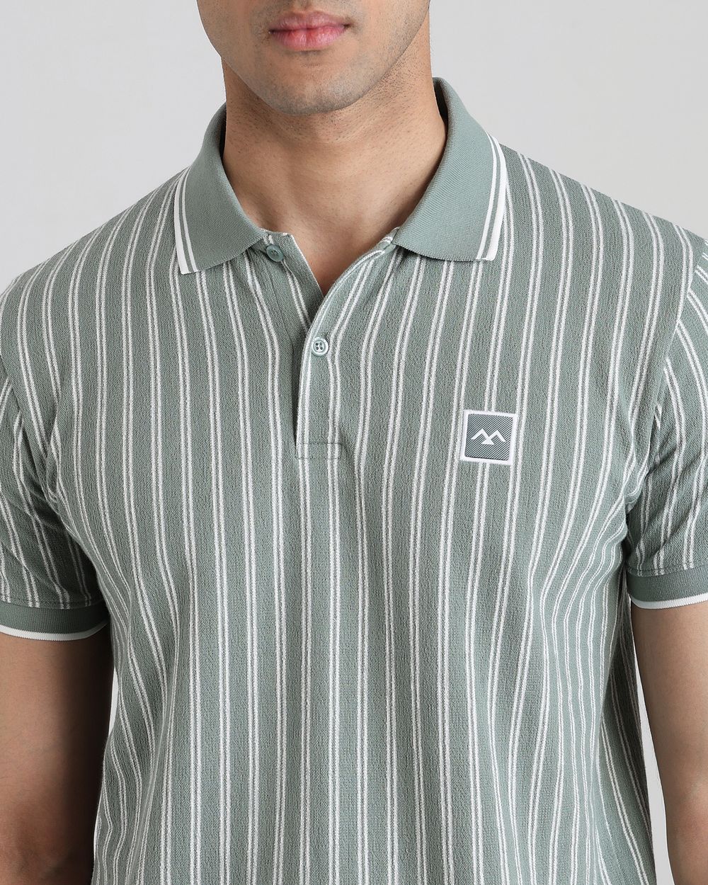 Sage Terry-Towel Stripe Slim Fit T-Shirt