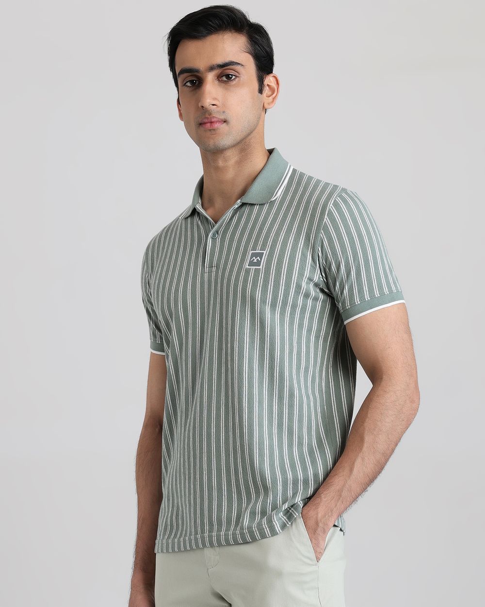 Sage Terry-Towel Stripe Slim Fit T-Shirt