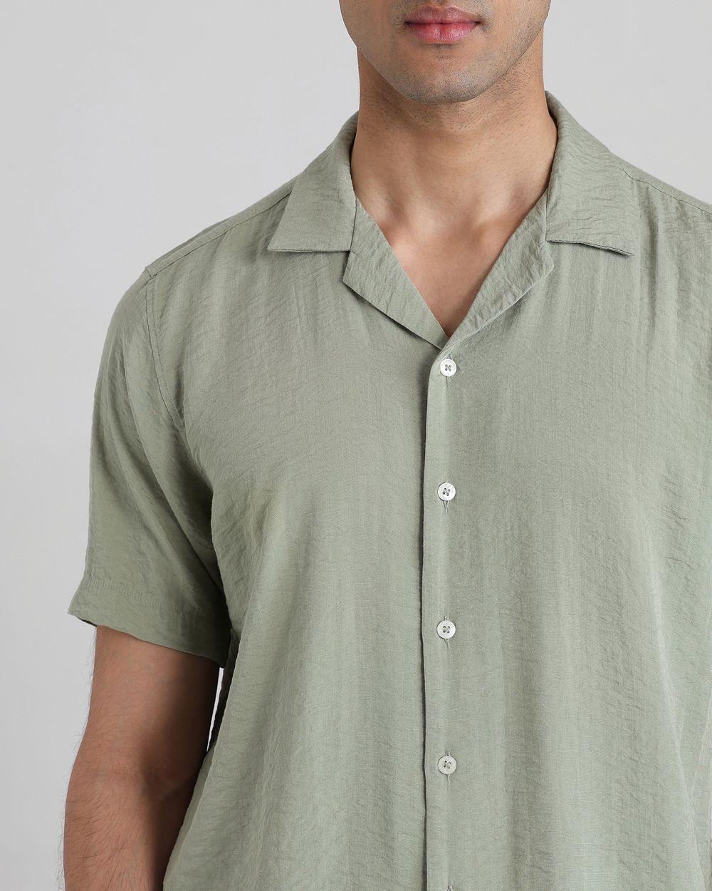 Sage Textured Plain Relaxed Fit Casual Shirt