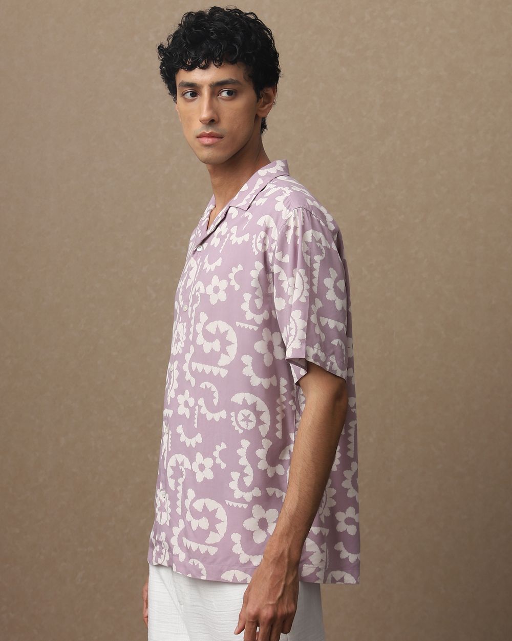 Lilac Abstract Print Loose Fit Casual Shirt