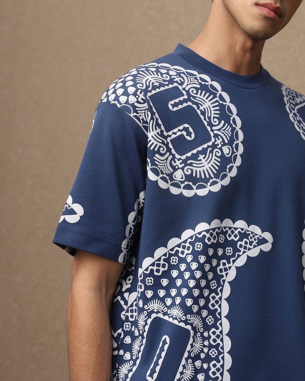 Blue Paisley Oversized Loose Fit Tee