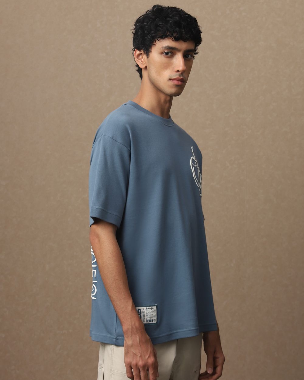 Blue Grey Back Print Oversized Loose Fit Tee