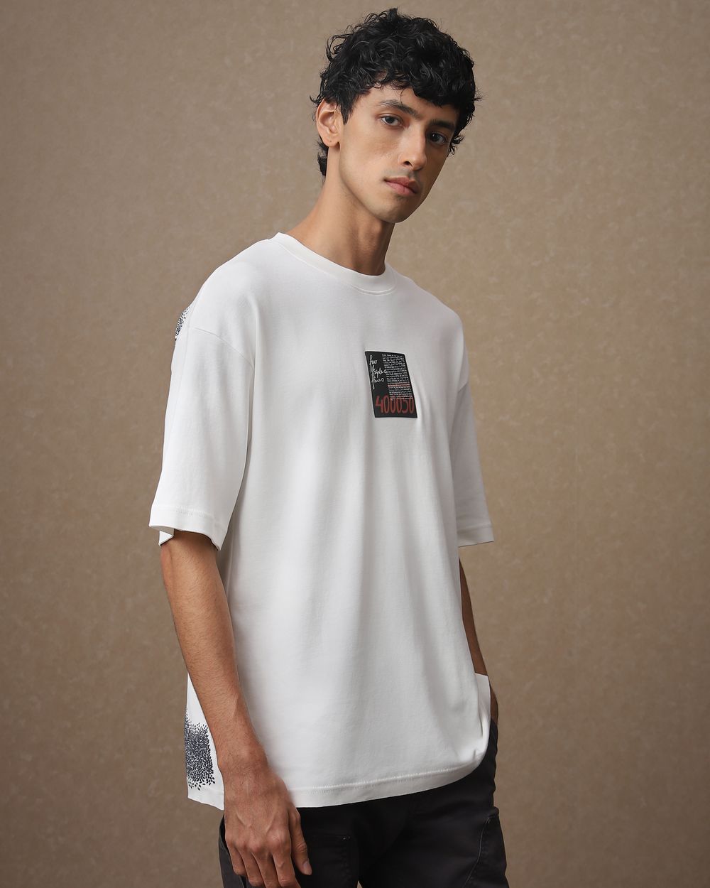 Off White Back Print Oversized Loose Fit Tee
