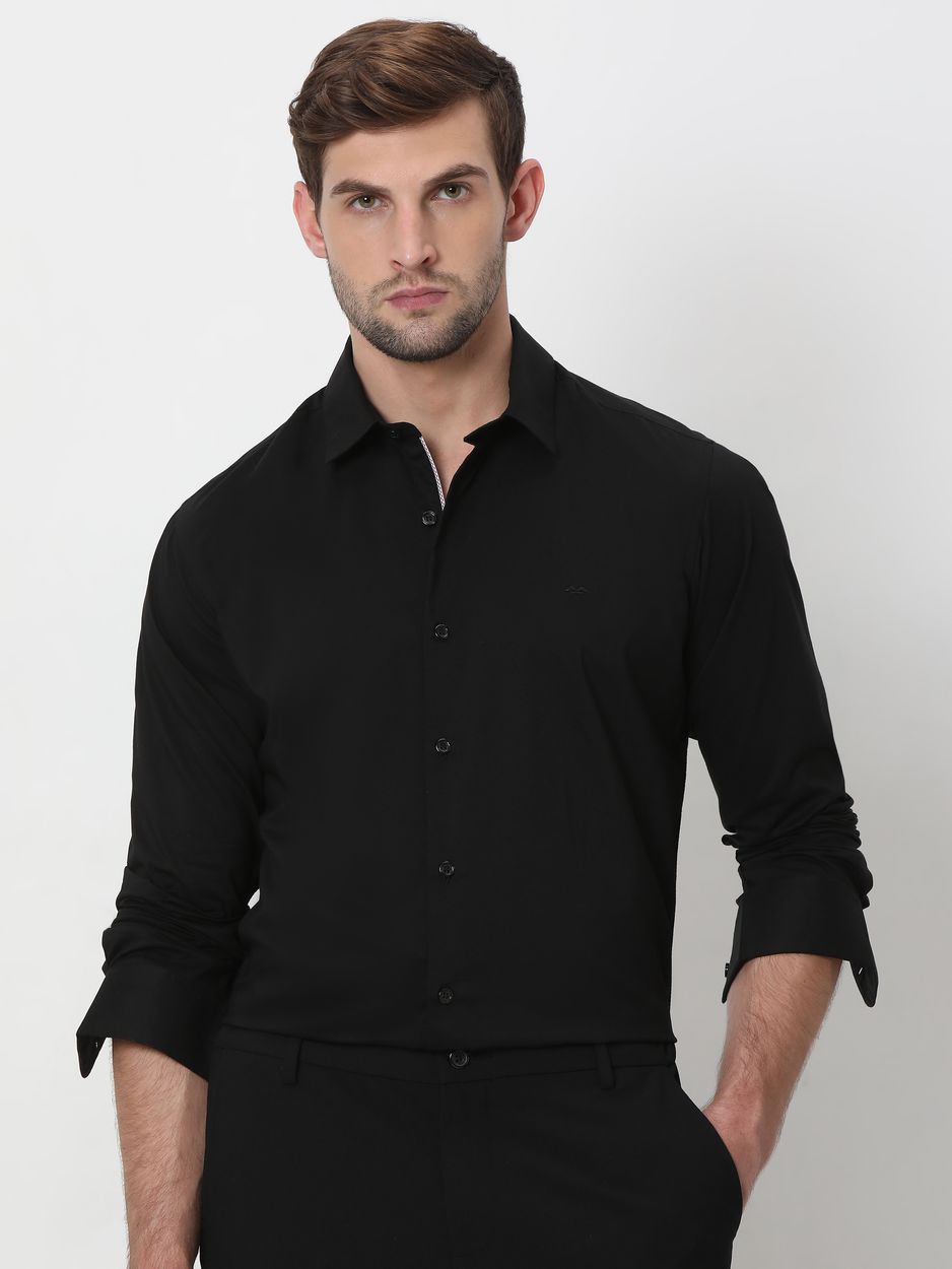 Black Stretch Plain Slim Fit Casual Shirt