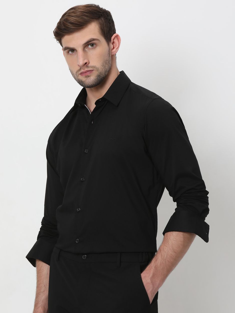 Black Stretch Plain Slim Fit Casual Shirt