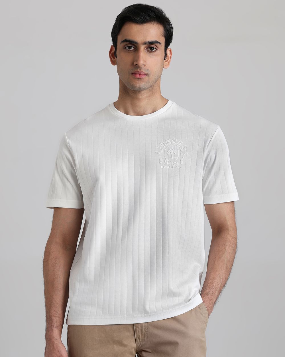White Textured Graphic Regular Fit T-Shirt