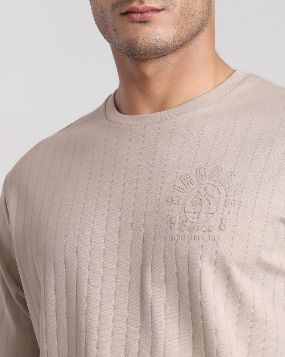 Beige Textured Graphic Regular Fit T-Shirt