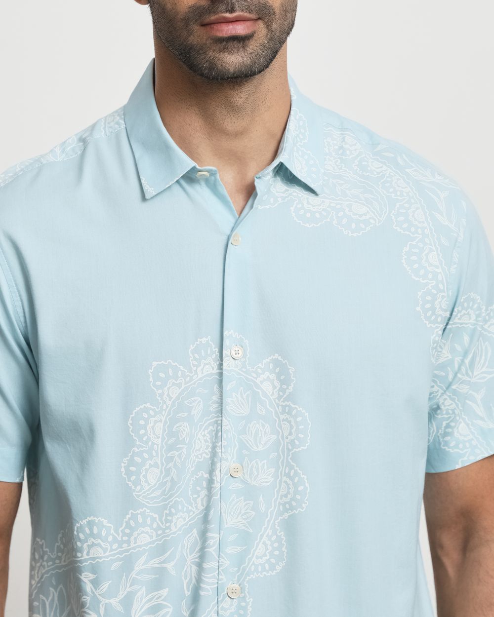 Light Blue Paisley Print Slim Fit Casual Shirt