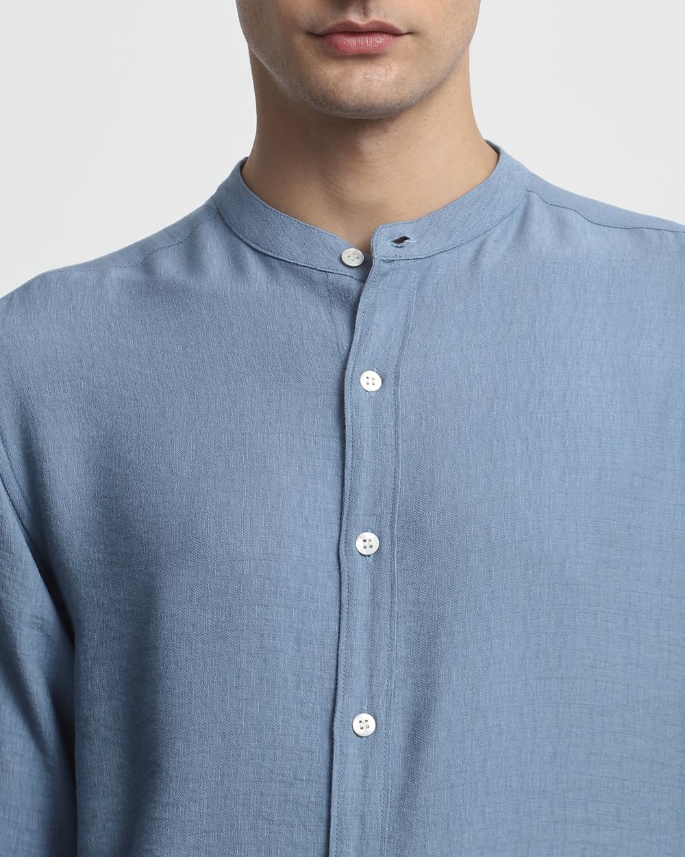 Blue Textured Plain Slim Fit Casual Shirt