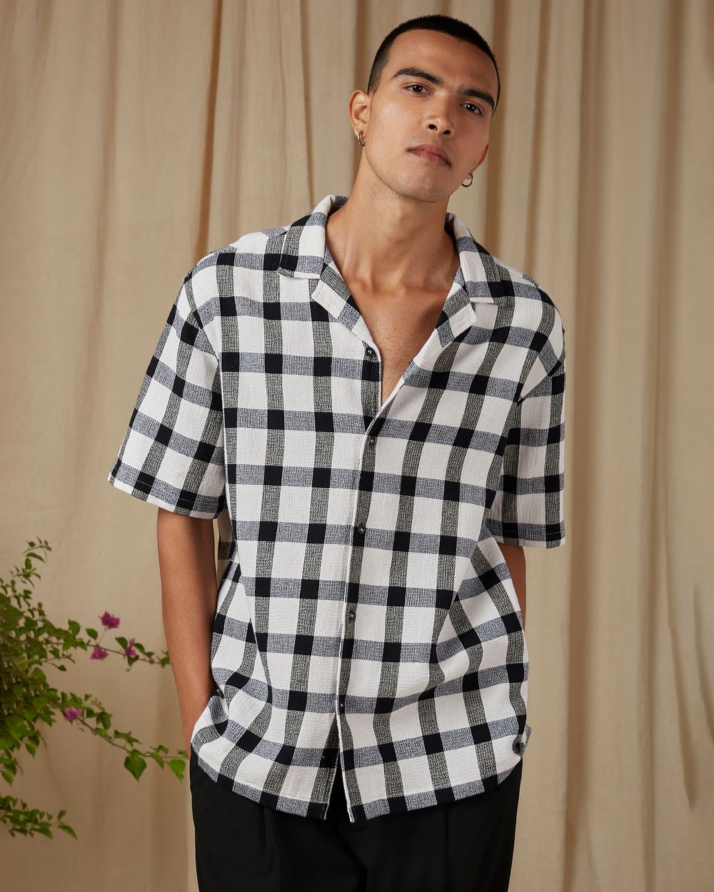 Off White Square Check Loose Fit Casual Shirt