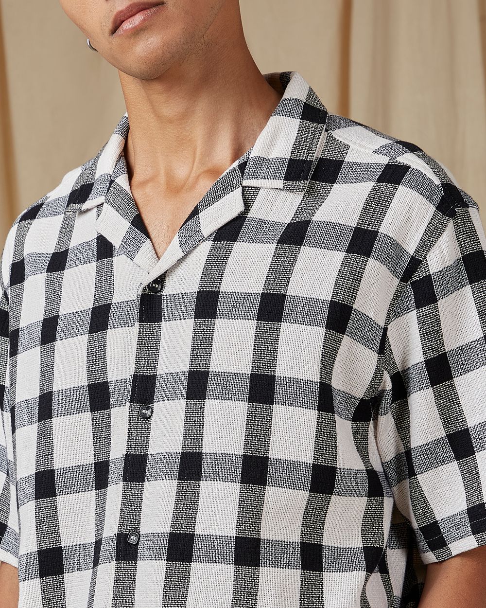 Off White Square Check Loose Fit Casual Shirt