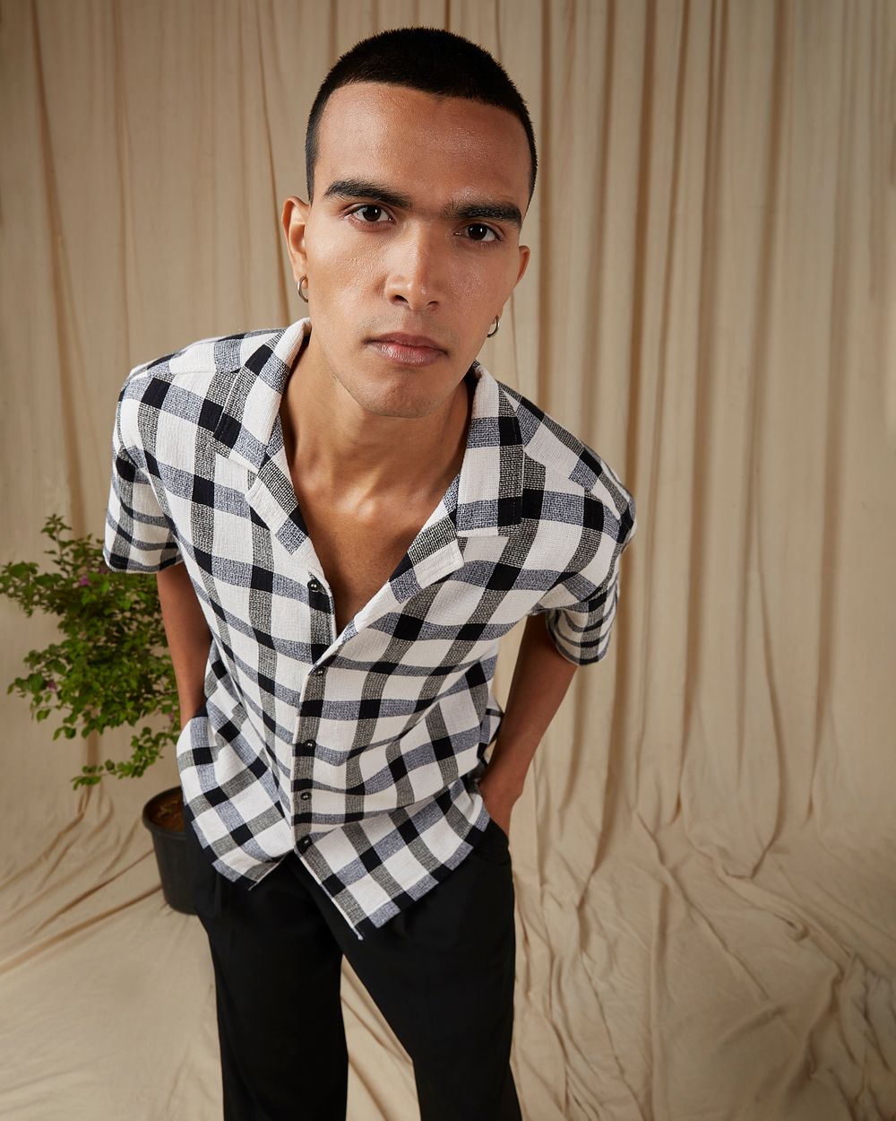 Off White Square Check Loose Fit Casual Shirt