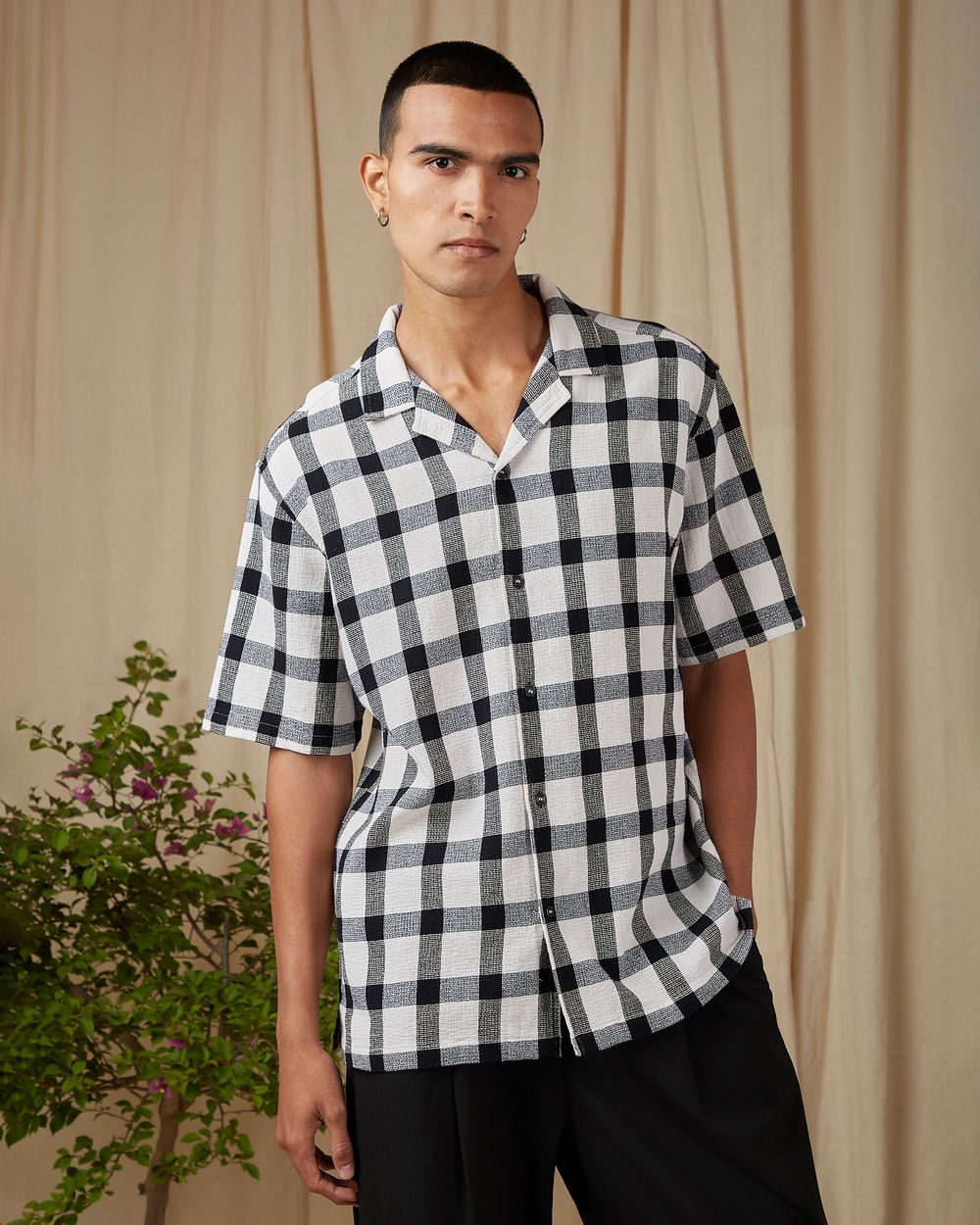 Off White Square Check Loose Fit Casual Shirt