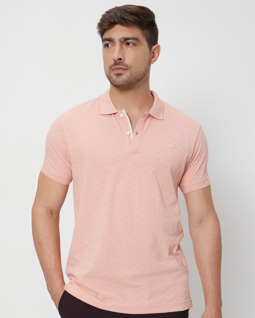 Pink Textured Slim Fit Textured Jersey Polo T-Shirt