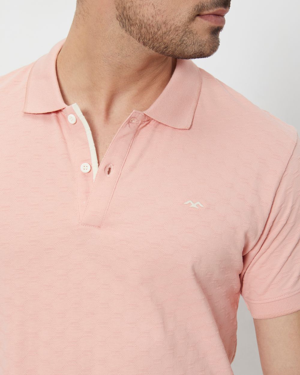 Pink Textured Slim Fit Textured Jersey Polo T-Shirt