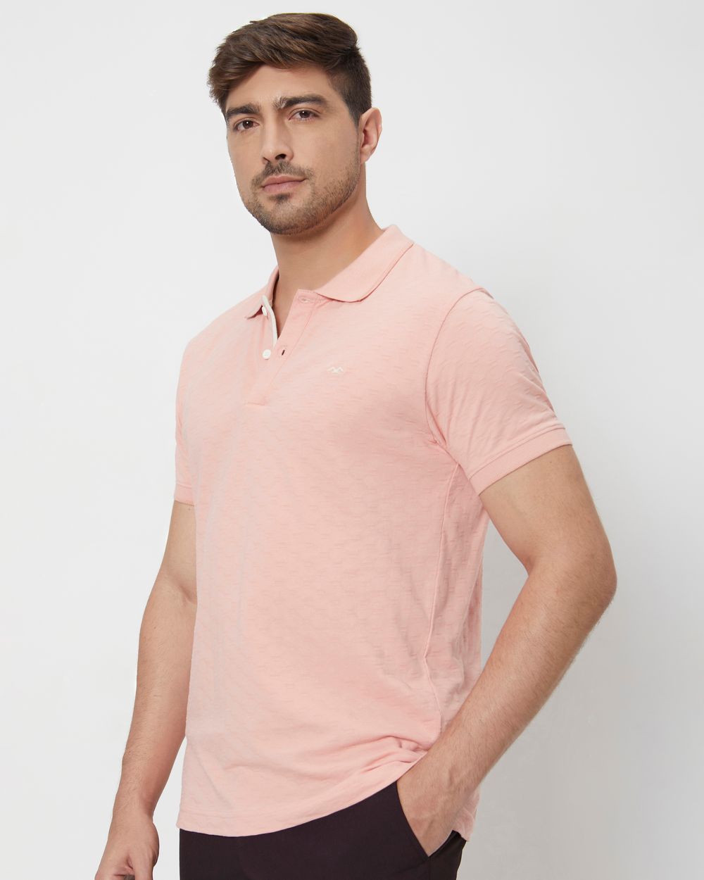 Pink Textured Slim Fit Textured Jersey Polo T-Shirt