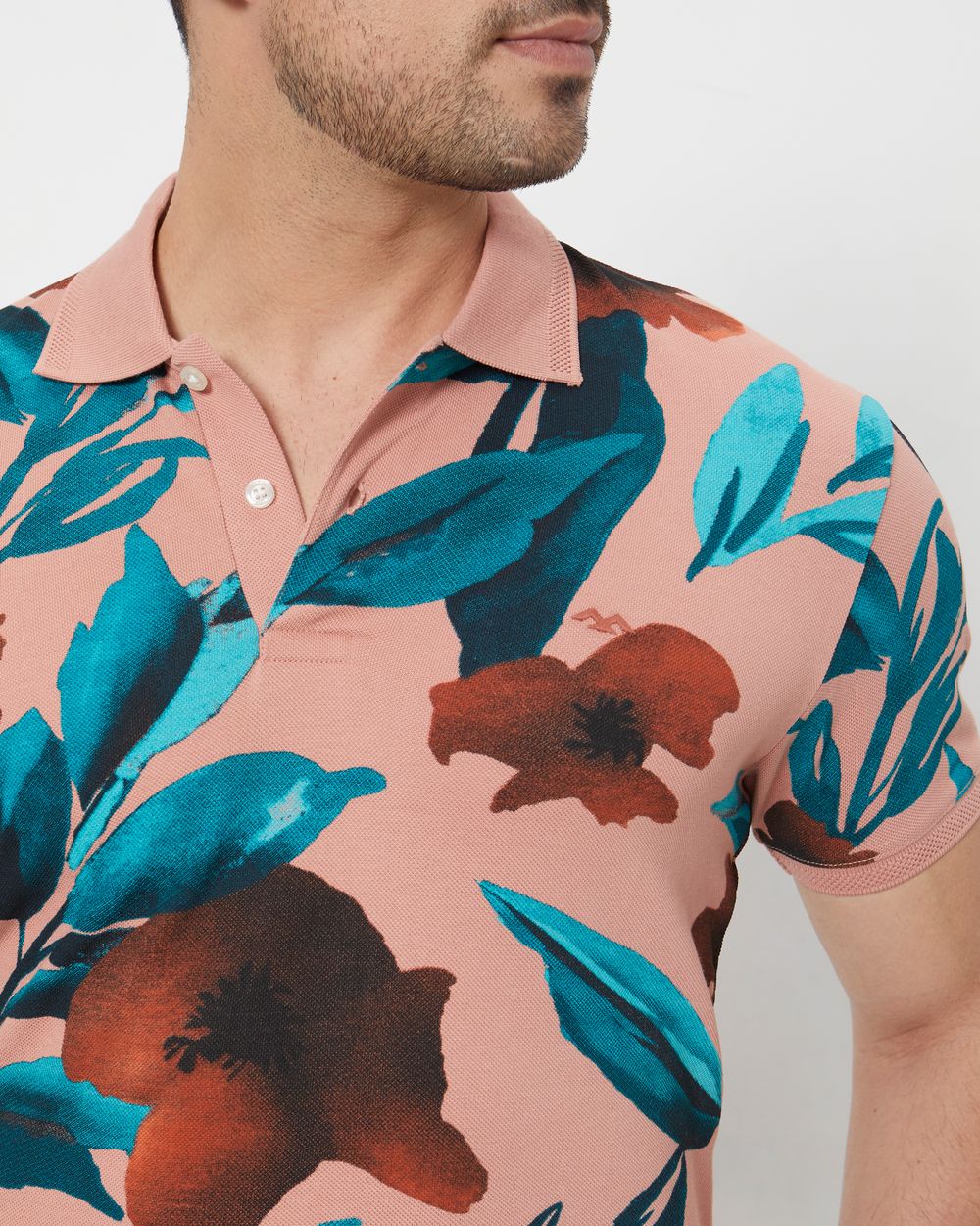 Pink Floral Print Slim Fit Polo T-Shirt