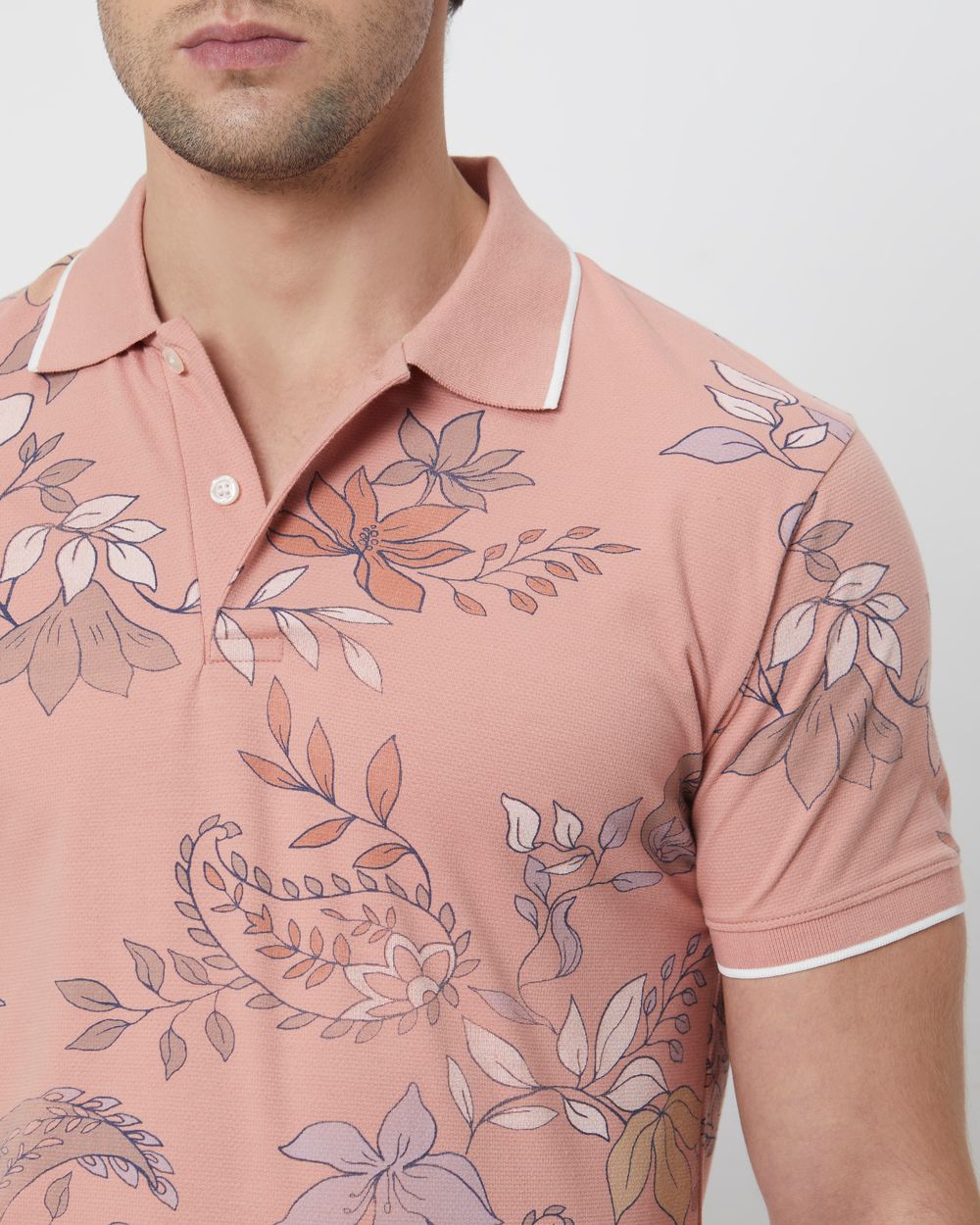 Pink Paisley Print Slim Fit Polo
