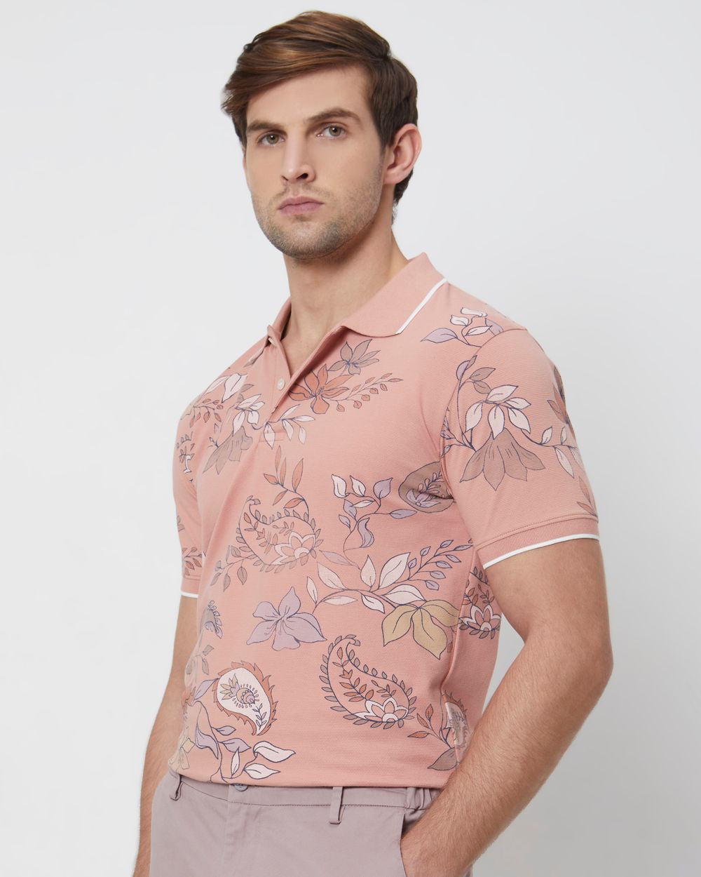 Pink Paisley Print Slim Fit Polo