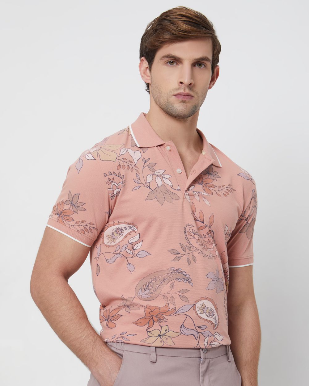 Pink Paisley Print Slim Fit Polo
