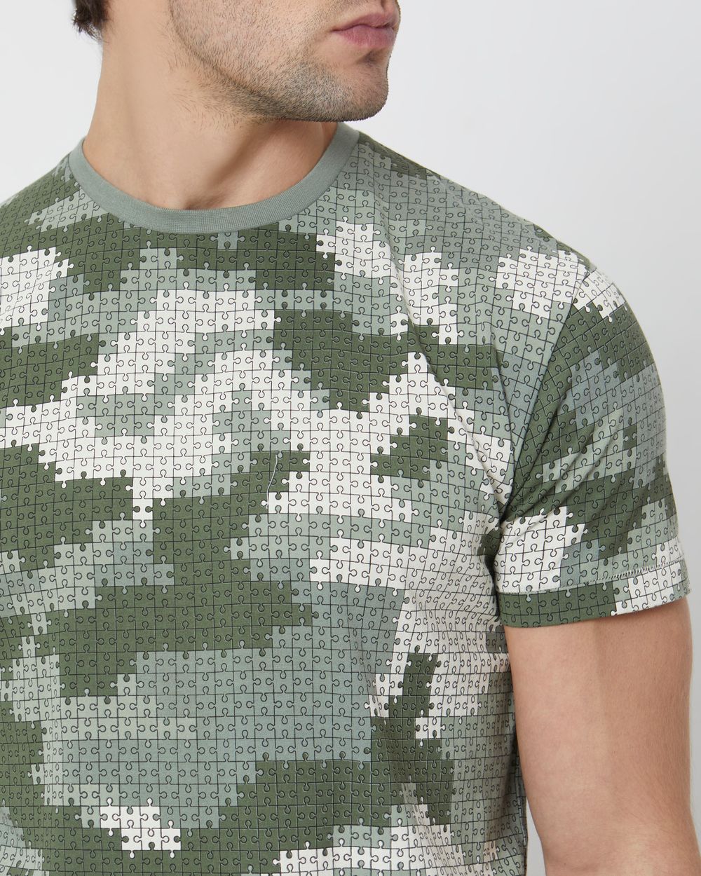 Light Olive Jigsaw camo Printslim Fit T-Shirt