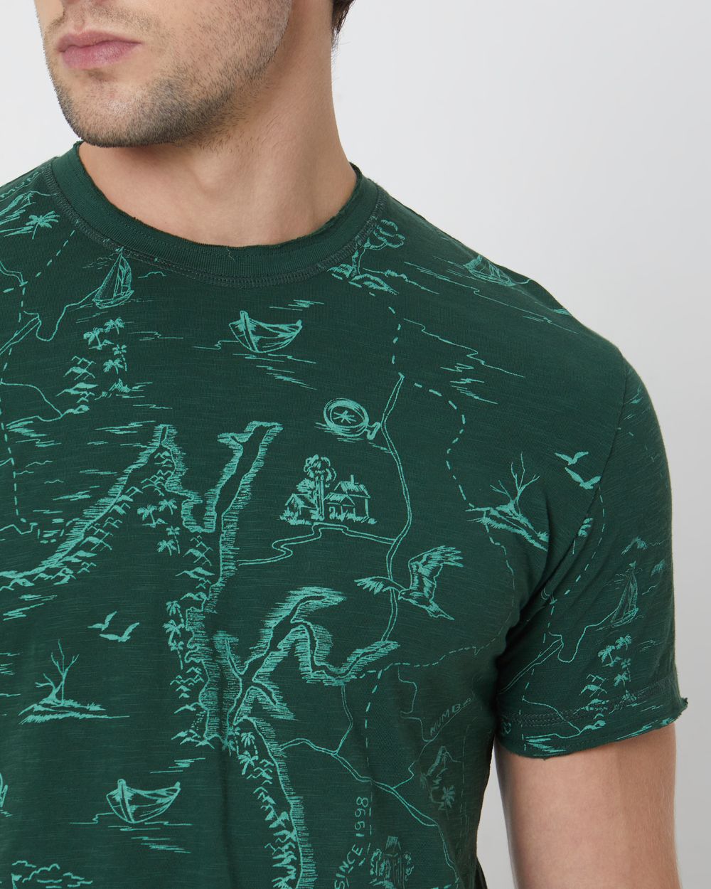 Green Map Print Slim Fit Jersey T-Shirt