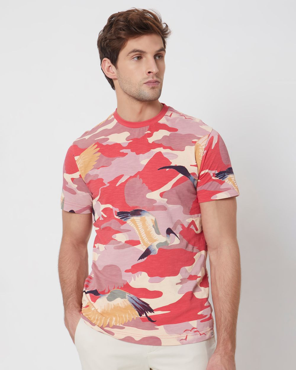 Pink Logo Print Slim Fit Casual T-Shirt