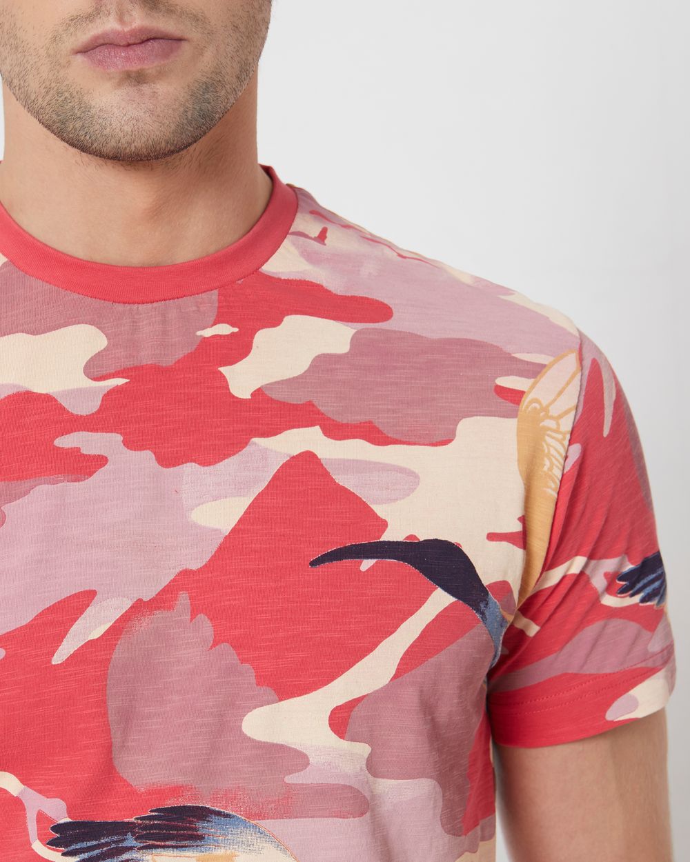 Pink Logo Print Slim Fit Casual T-Shirt
