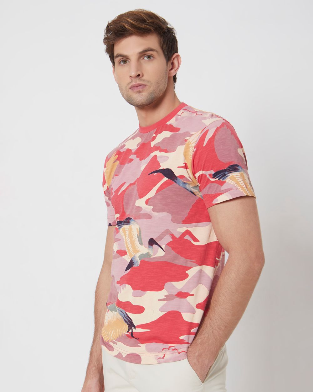 Pink Logo Print Slim Fit Casual T-Shirt