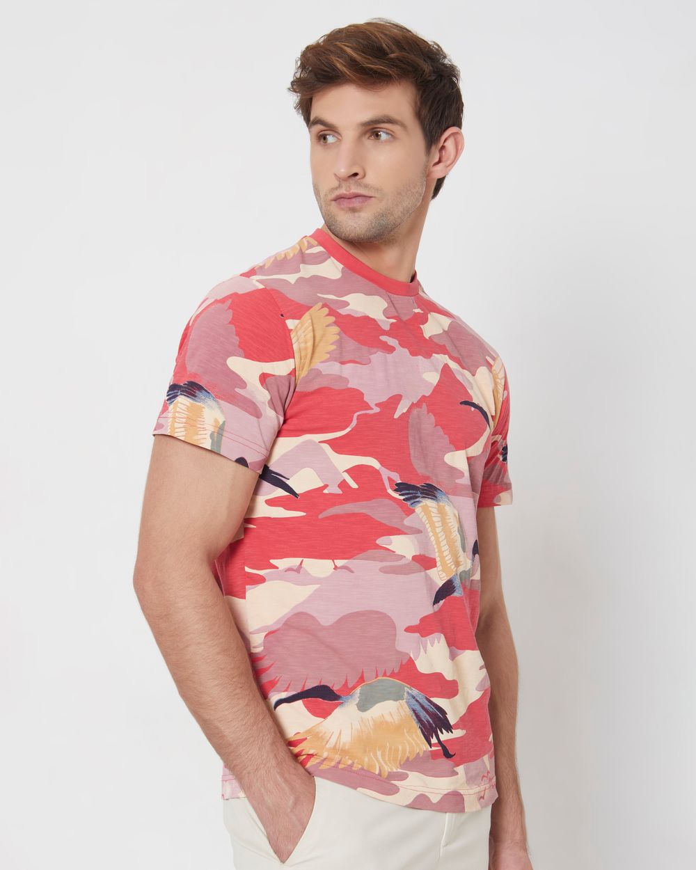 Pink Logo Print Slim Fit Casual T-Shirt