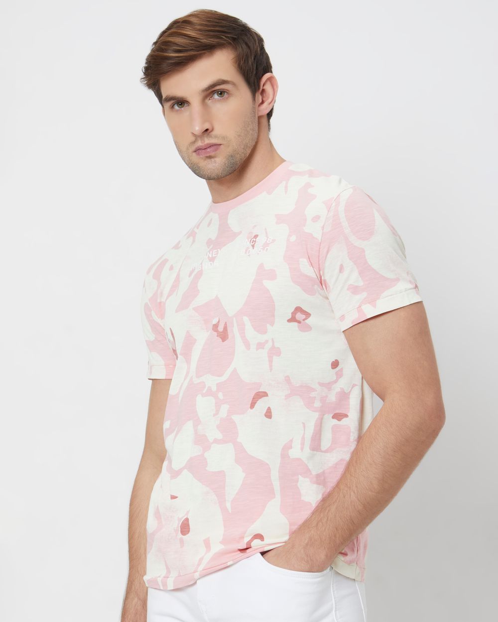 Pink Abstract Print Slim Fit T-Shirt
