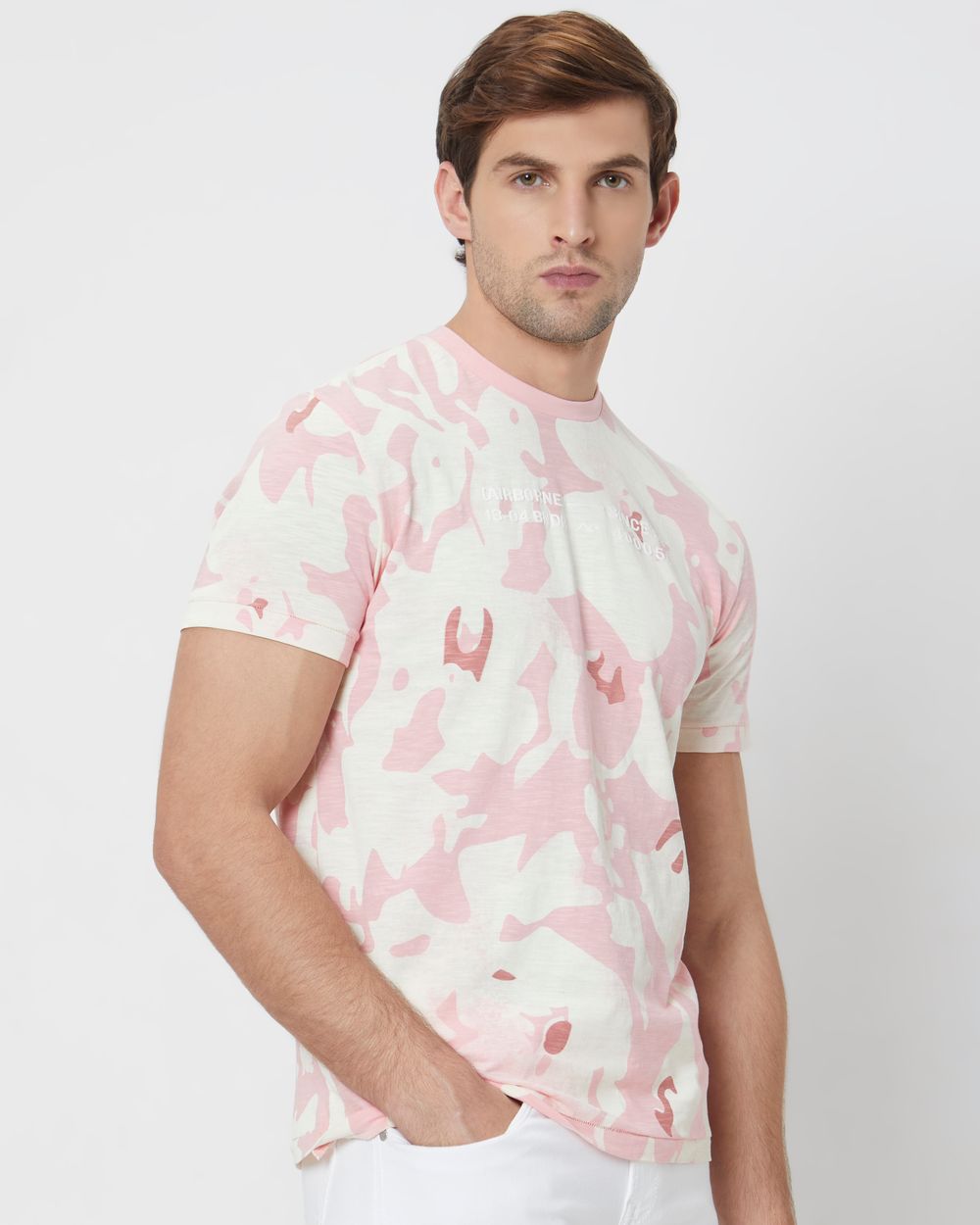 Pink Abstract Print Slim Fit T-Shirt