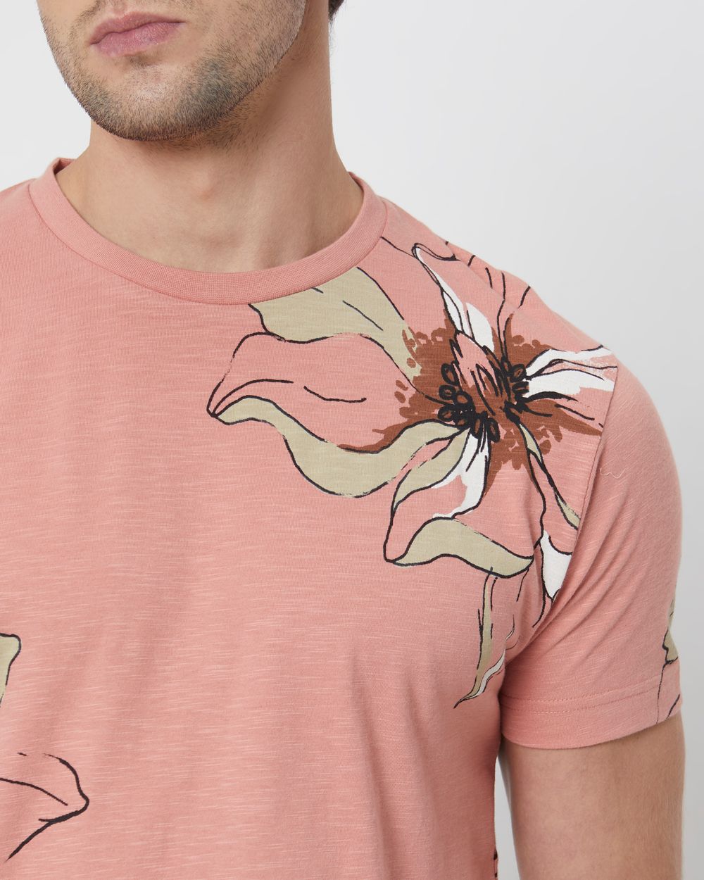 Pink Floral Print Slim Fit T-Shirt