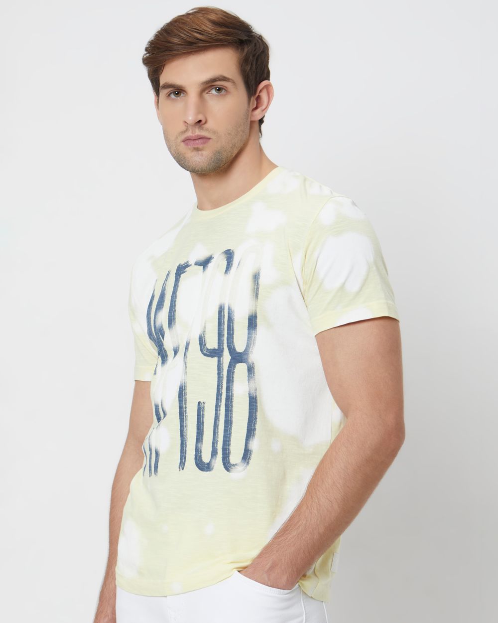 Yellow Cloud Print Slim Fit T-Shirt