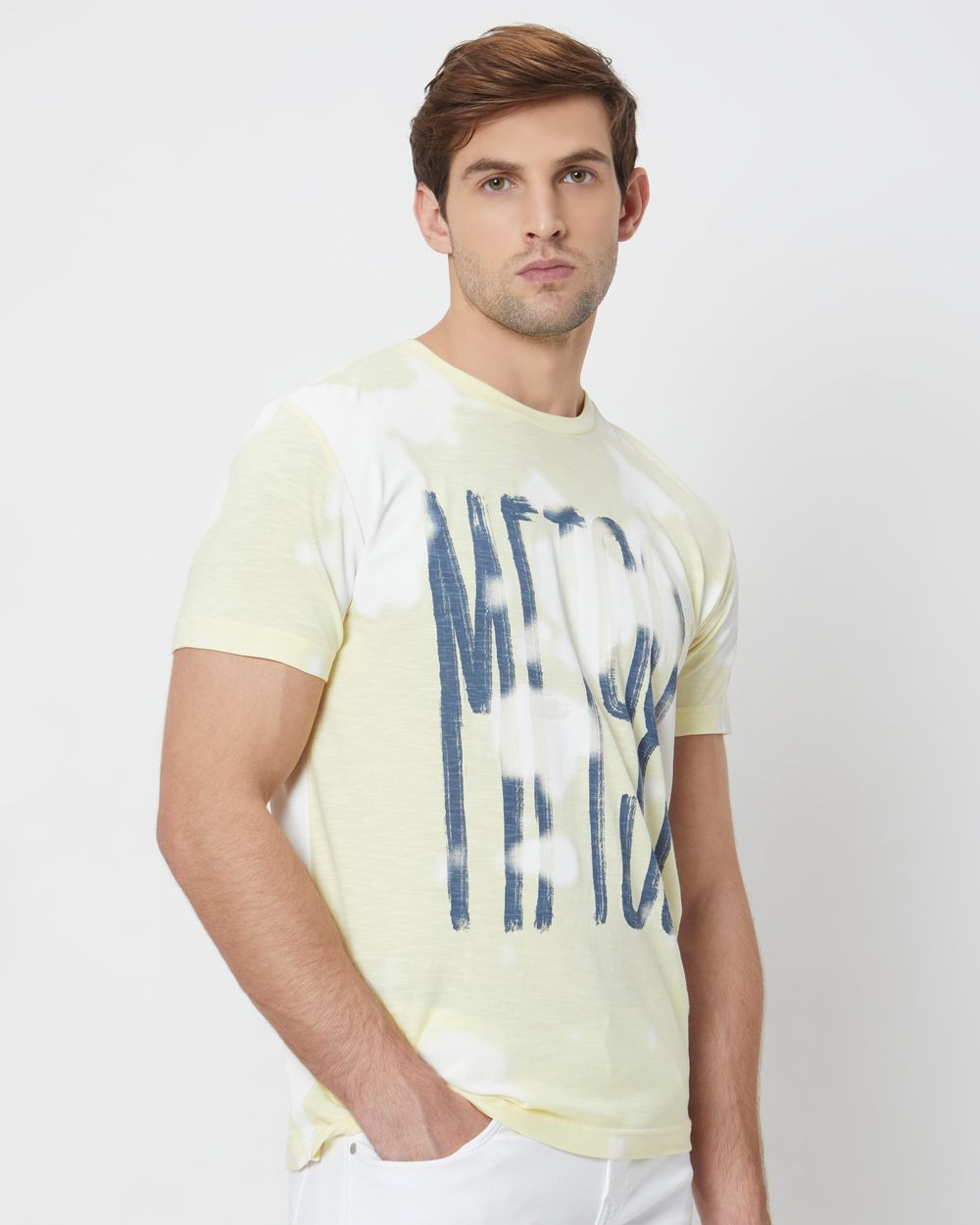 Yellow Cloud Print Slim Fit T-Shirt