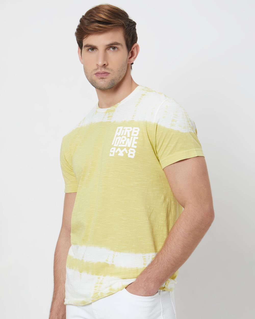 Light Yellow Graphic Print Slim Fit T-Shirt