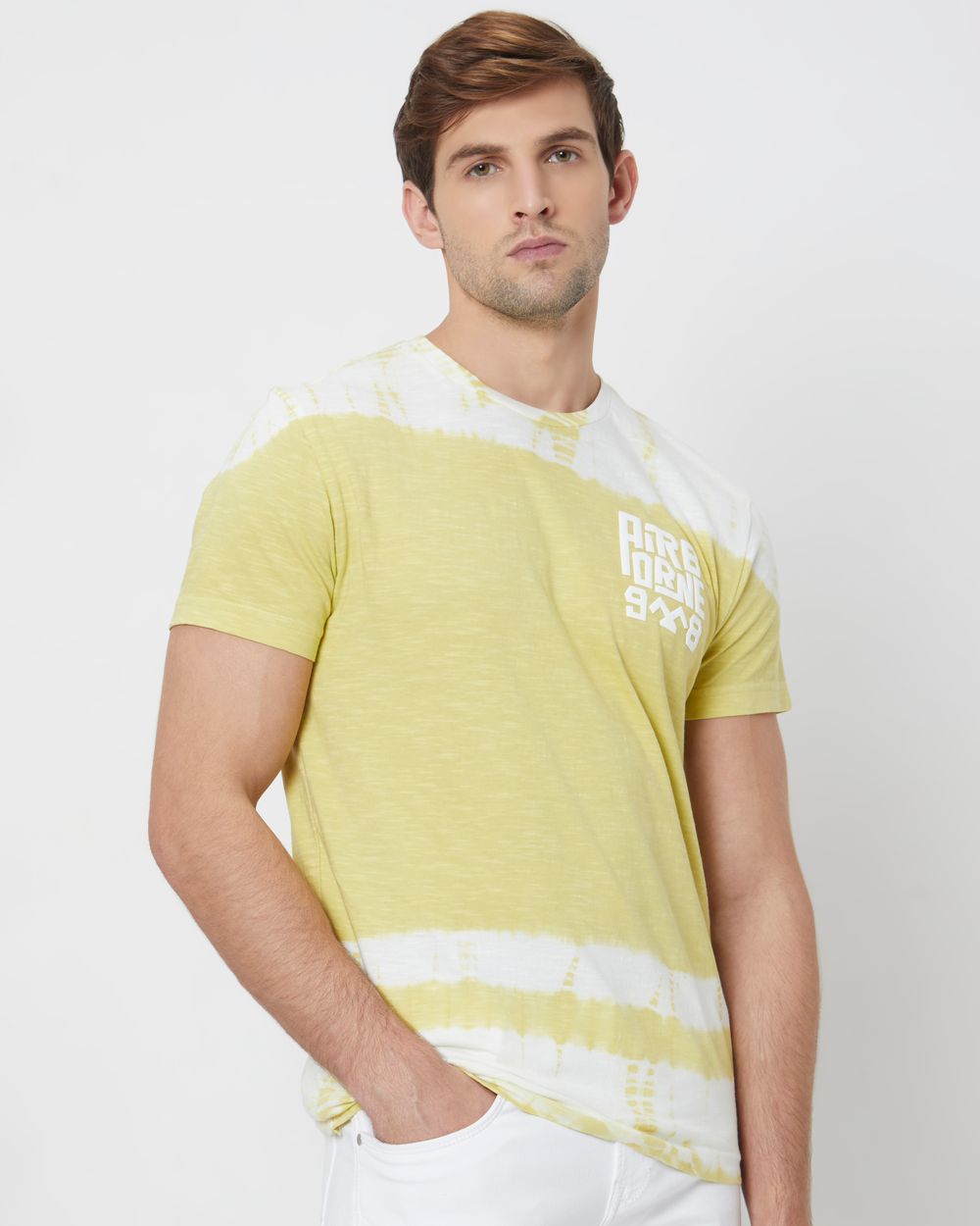 Light Yellow Graphic Print Slim Fit T-Shirt