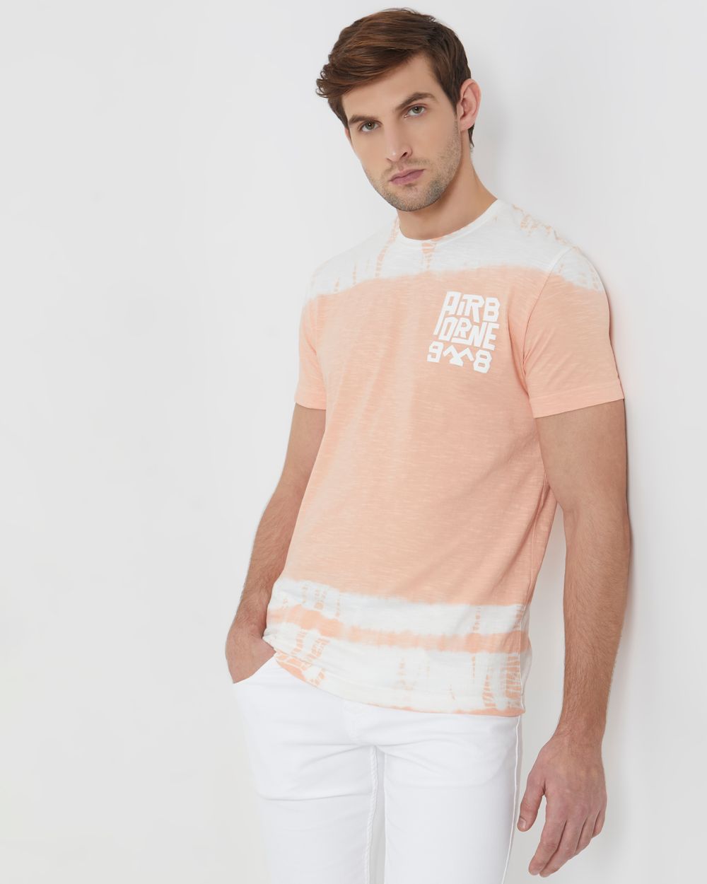 Peach Graphic Print Slim Fit T-Shirt