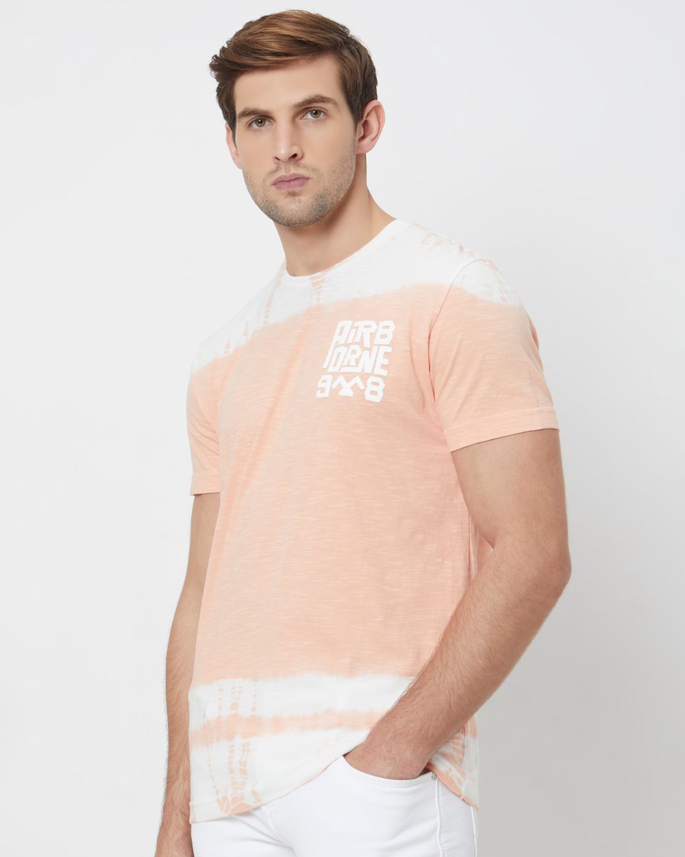 Peach Graphic Print Slim Fit T-Shirt