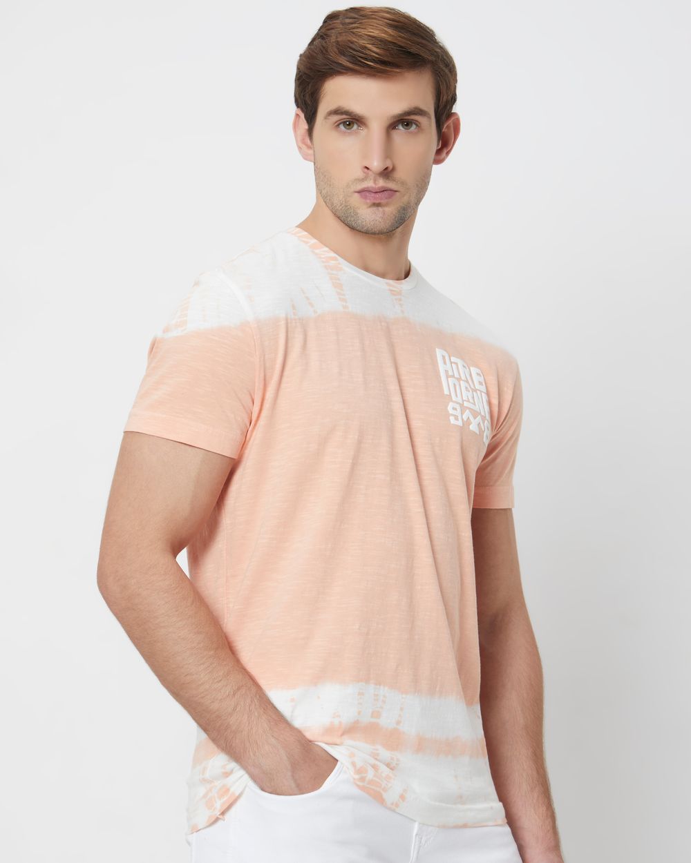 Peach Graphic Print Slim Fit T-Shirt