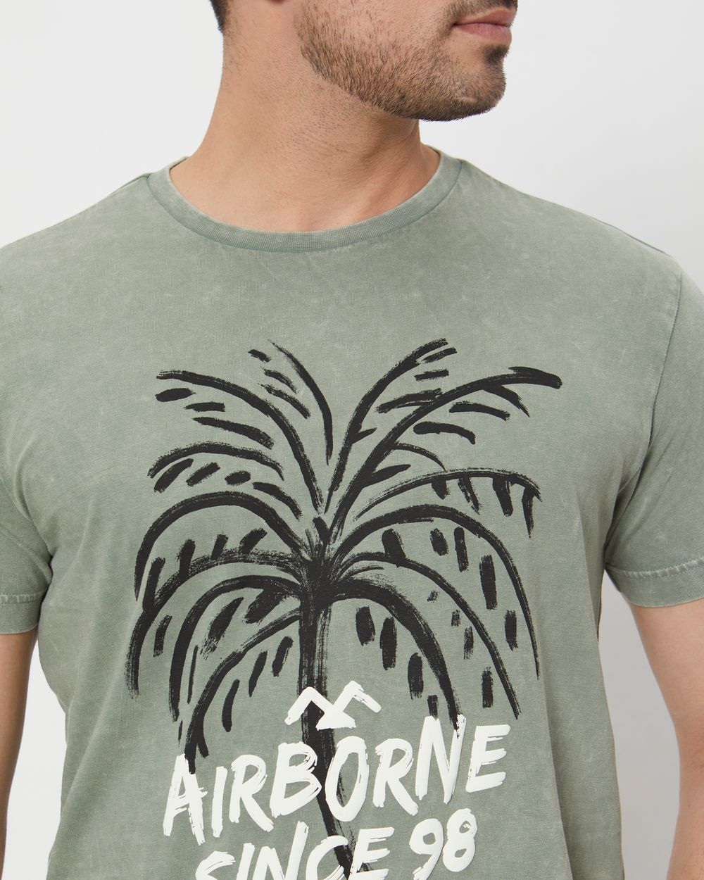 Light Olive Graphic Print Slim Fit Jersey T-Shirt
