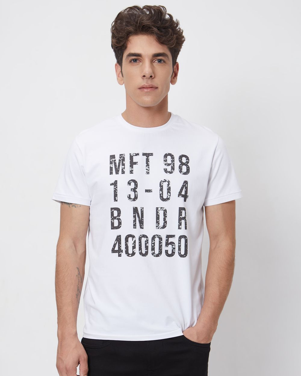 White Graphic Plainslim Fit Casual T-Shirt