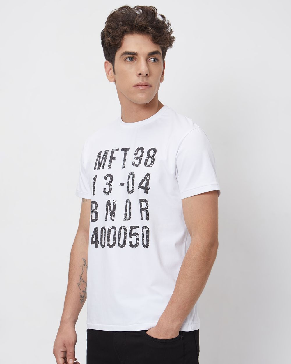 White Graphic Plainslim Fit Casual T-Shirt