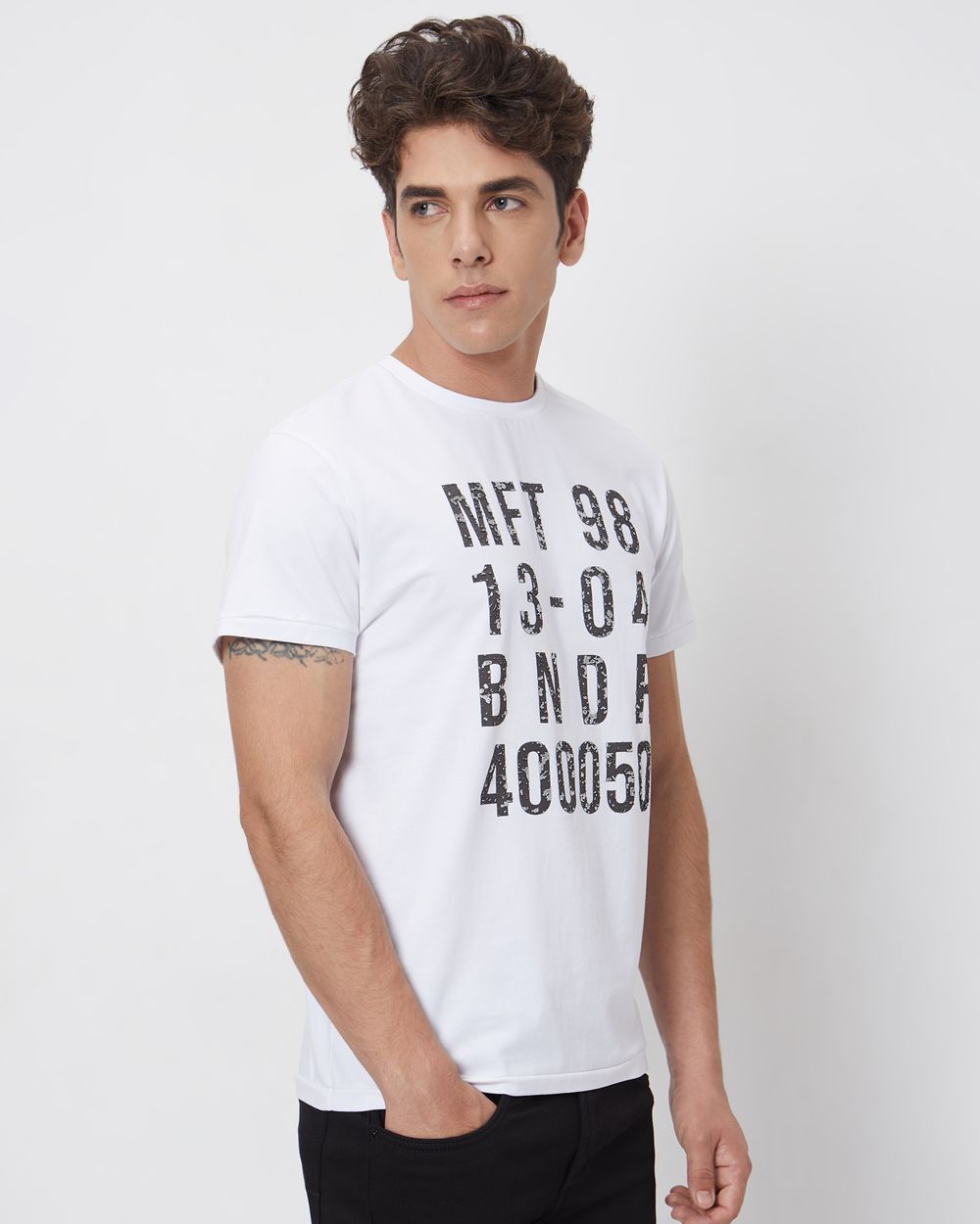 White Graphic Plainslim Fit Casual T-Shirt