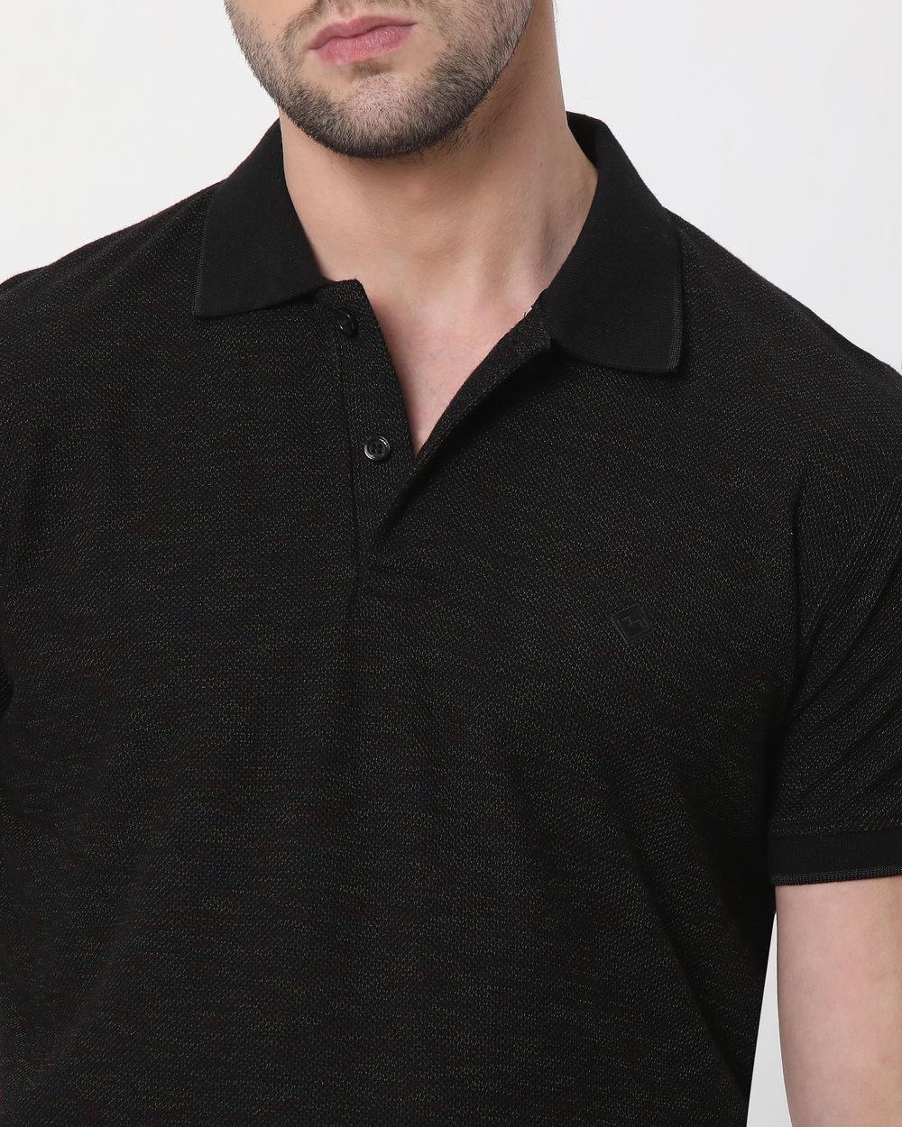 Black Space-Dyed Plain Slim Fit Polo T-Shirt