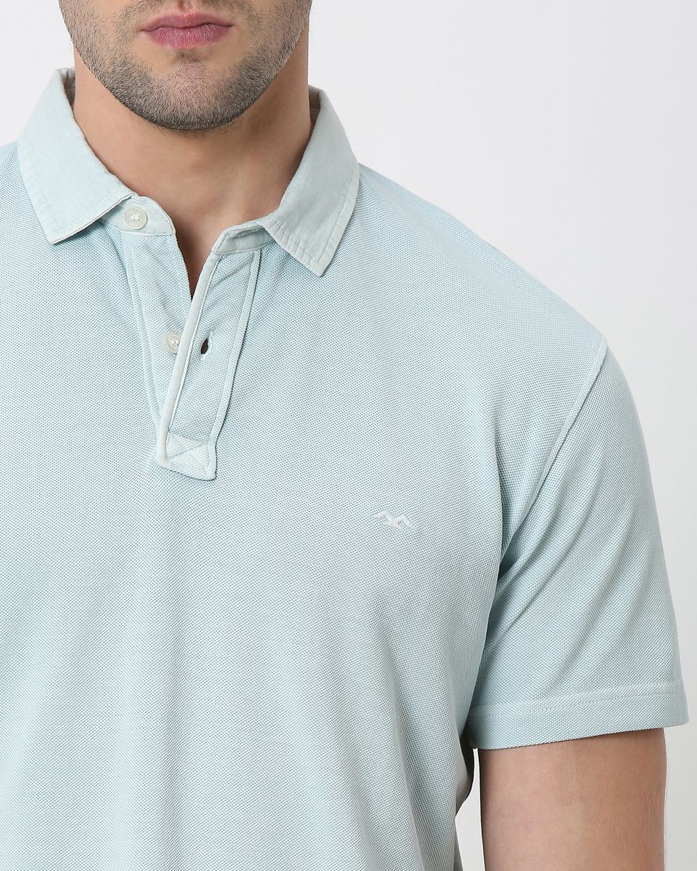 Light Blue Overdyed Plain Slim Fit Polo T-Shirt