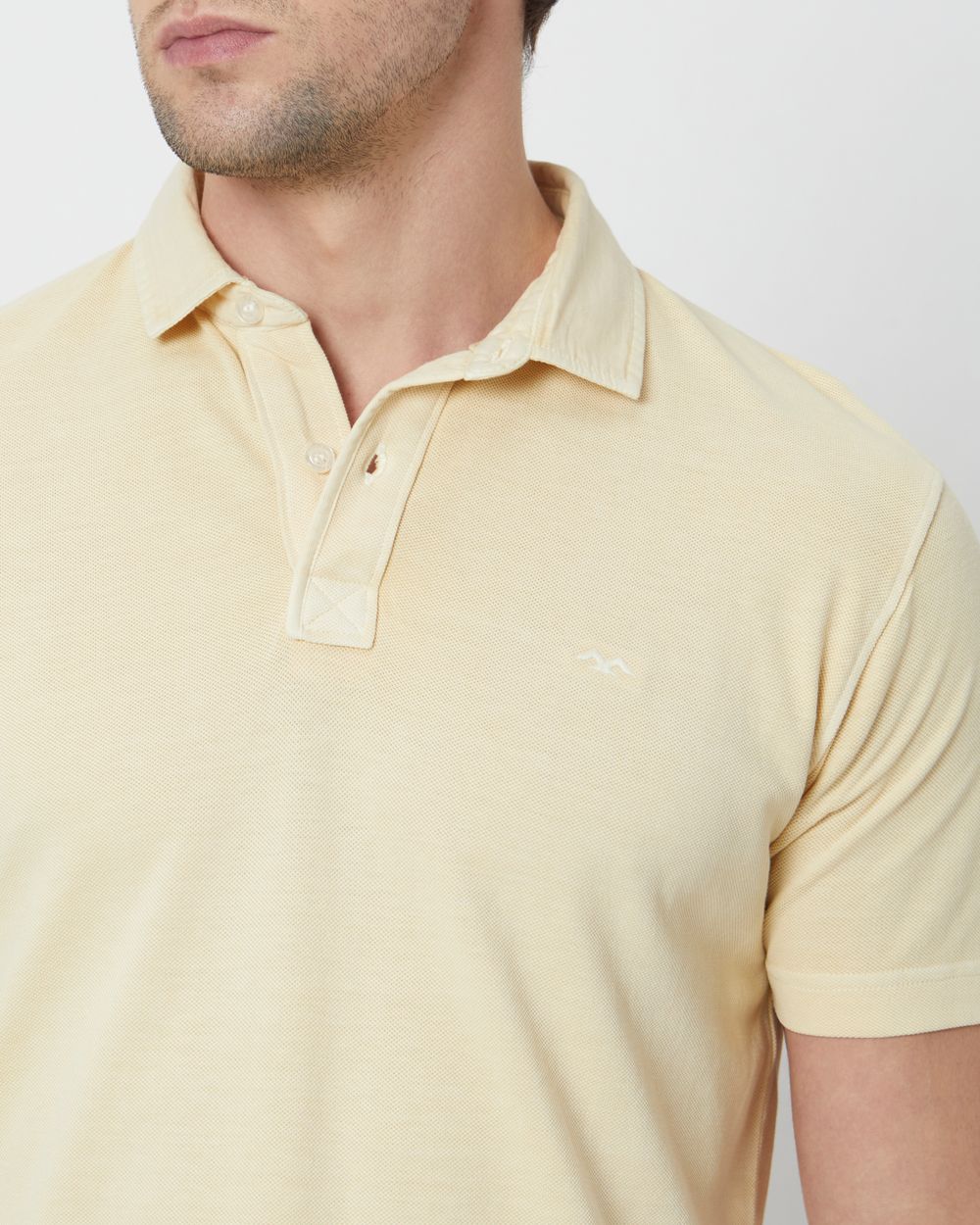Beige Textured Plain Slim Fit Polo T-Shirt