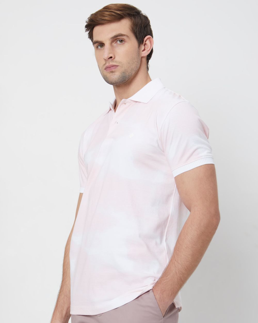 Pink Cloud print Slim Fit Henley T-Shirt