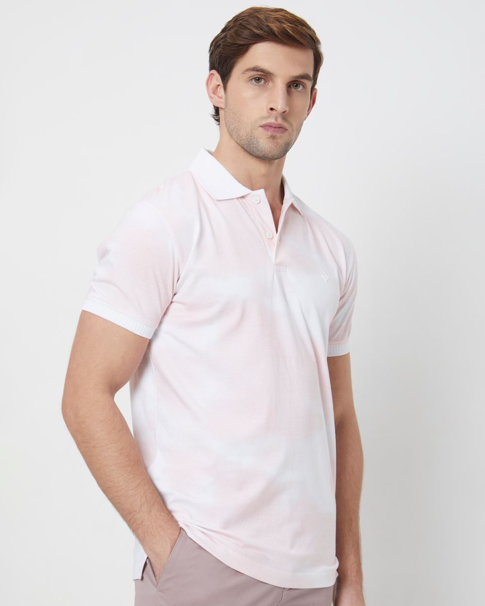 Pink Cloud print Slim Fit Henley T-Shirt