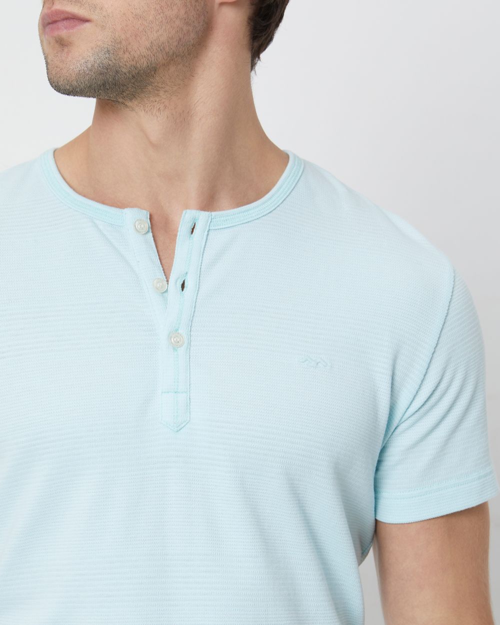 Turquoise Plain Slim Fit Henley T-Shirt
